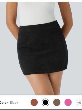 Halara NWT High Waisted 2-in-1 A Line Mini Black Corduroy Casual Skirt